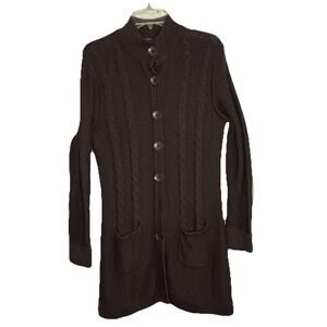Chadwicks of Boston Long Brown Cardigan Cotton Sweater Cable Knit Size Medium